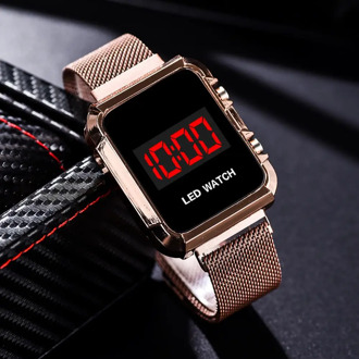 Fashion Women Electronic Sports Watch LED Watch Lady Wristwatch Alloy Mesh Watch Female Gifts Clock