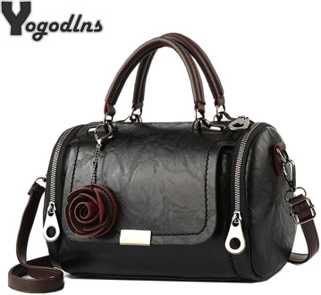 Fashion Women Shoulder Bag with Flower Pendant Ladies Totes Party Purse Boston Handbag Casual Female Messenger Crossbody Bags