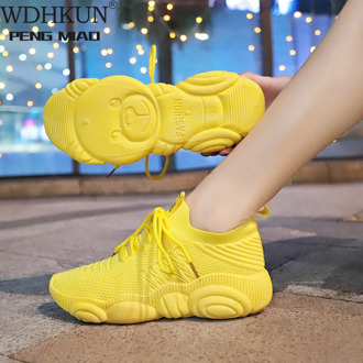 Fashion Women Sneakers Yellow Beige Black Platform Women Shoes Thick Bottom Casual Shoes Women Breathable Mesh Pink Basket Femme