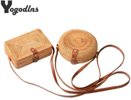 Fashion Women Summer Rattan Bags Round Square Straw Bag Handmade Woven Beach Crossbody Bags Circle Bohemia Bali Handbags