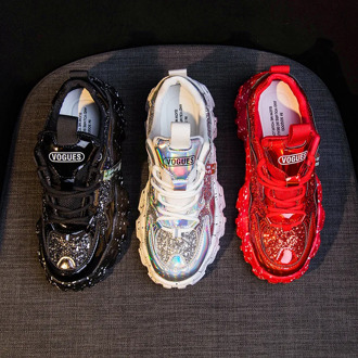 Fashionable breathable mesh ladies vulcanized shoes lightweight shoes breathable comfortable Women Sneakers with Shiny Platforms