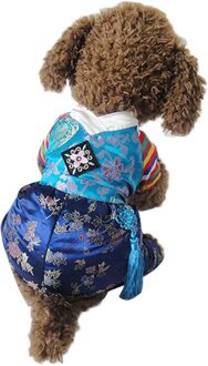 Fashions Traditionele Borduurwerk Hanbok Stijl Honden Meisje Jurk Jumpsuit Jas Voor Jongen Paar Kleding Blauw / L