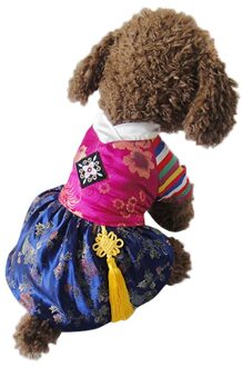 Fashions Traditionele Borduurwerk Hanbok Stijl Honden Meisje Jurk Jumpsuit Jas Voor Jongen Paar Kleding Rood / L