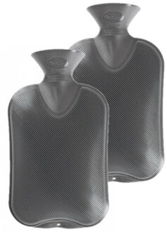 Fashy Warmwaterkruik - 2x stuks - grijs - 2 liter - kunststof - heet water - kruiken