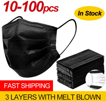 Fast delivery 3 Layer Black Mouth masks Disposable Hygiene mask For Germ Protection Breathable Waterproof Elastic Earloop