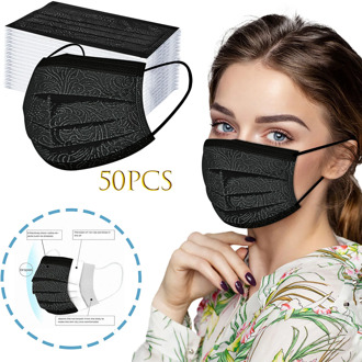 Fast Delivery 50PCS Adult's Spunlace Non-reusable Breathable Printed Mask Mascarilla desechable Bandage Black Disposable Mask