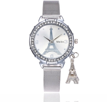 Fast delivery MEIBO Creative Watch Women Eiffel Tower Stainless Steel Quartz Wrist Watch Gift for Friend reloj mujer relogio fe