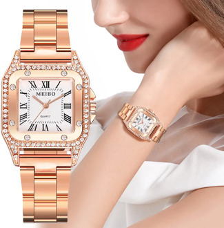 Fast delivery Women Watches Top Brand Luxury Gold Square Watch Quartz watch stainless steel watch Women Dress Ladies Clock zeg