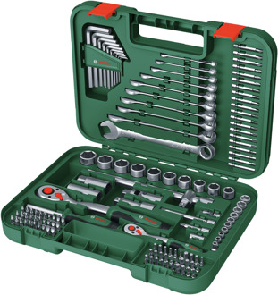 Fastening set 132-piece (1/2" ratel, 1/4" ratel, universele bitschroevendraaier, Torx sleutelset 10 stuks, 10x steek/ringsleutel, 20x bit