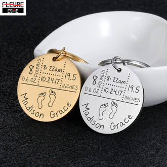 Father Baby Keychain Personalized Name Date of Birth Weight Time Height for Newborn Commemorate Baby Stats Keyring New Mom Gift
