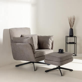 Fauteuil 'Crystie' Met voetenbank, Bouclé, kleur Grijs