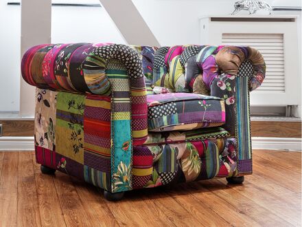 Fauteuil stof patchwork paars CHESTERFIELD multicolor