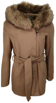 Faux Fur Hooded Jacket Hollies , Beige , Dames - Xl,M,S