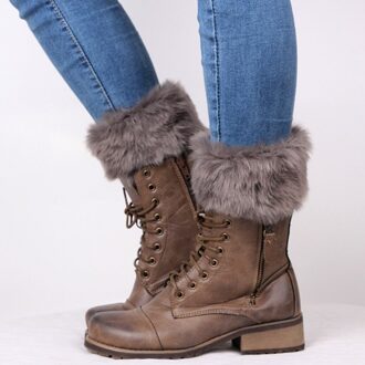 Faux Fur Leg Warmer Elastische Gebreide Laarzen Manchetten Mouwen diep grijs