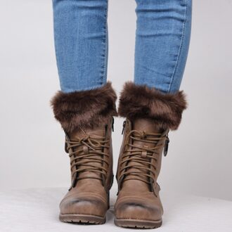 Faux Fur Leg Warmer Elastische Gebreide Laarzen Manchetten Mouwen koffie