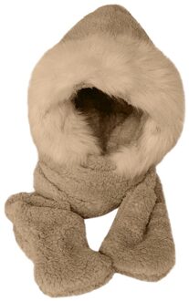 Faux Fur Winter Warme Muts Sjaal Handschoenen Set Pluizige Kap Sjaal Hoed Snood Pocket Hoeden Handschoenen Effen Vrouwen Hoeden motorkap femme hiver khaki