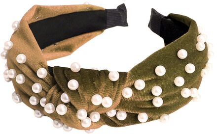 Faux Parels Geknoopt Haar Hoepel Vrouwen Mooie Fluwelen Haarband Hoofdband Beige