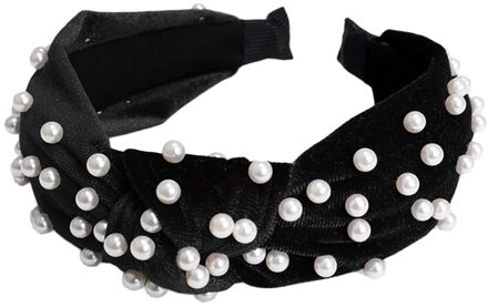 Faux Parels Geknoopt Haar Hoepel Vrouwen Mooie Fluwelen Haarband Hoofdband zwart