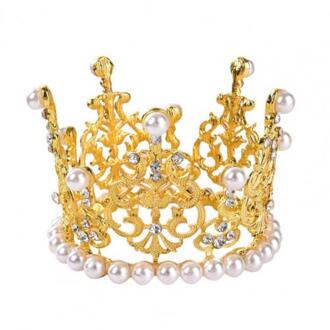 Faux Pearl Crystal Crown Mini Crown Crystal Parel Topper Tiara Haar Sieraden Ornament Prinses Bruiloft Verjaardag Bakken Taart gouden