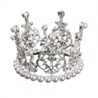 Faux Pearl Crystal Crown Mini Crown Crystal Parel Topper Tiara Haar Sieraden Ornament Prinses Bruiloft Verjaardag Bakken Taart Zilver