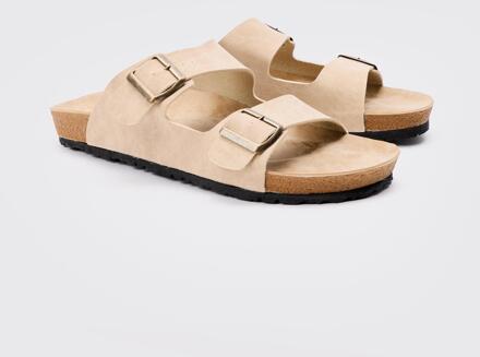 Faux Suede Double Buckle Sandals In Taupe, Taupe - 43