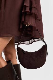 Faux Suede Half Moon Structured Grab Bag, Chocolate - ONE SIZE