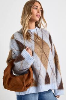 Faux Suede Slouchy Grab Bag, Tan - ONE SIZE