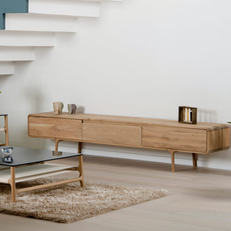 Fawn lowboard 3 drawers houten tv meubel naturel - 220 x 45 cm Bruin