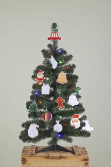 Fay x-mas tree led green 30L TIPS 94 with 30 ornaments battery operated with timer - h90xd50cm