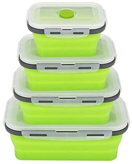 Fda 3/4 Pcs Draagbare Opvouwbare Lunchbox Vierkante Siliconen Lunchbox Magnetron Lunchbox Plastic Koelkast Hoge Temperatuur groen / 3