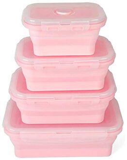 Fda 3/4 Pcs Draagbare Opvouwbare Lunchbox Vierkante Siliconen Lunchbox Magnetron Lunchbox Plastic Koelkast Hoge Temperatuur Roze / 3