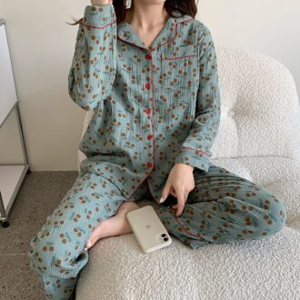 Fdfklak Katoen Borstvoeding Pyjama Set Print Lange Mouw Postpartum Verpleging Pyjama Past Homewear Kleding groen / L