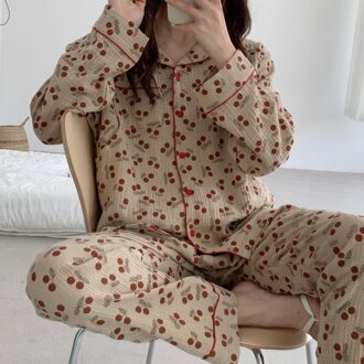 Fdfklak Katoen Borstvoeding Pyjama Set Print Lange Mouw Postpartum Verpleging Pyjama Past Homewear Kleding khaki / L