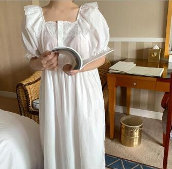 Fdfklak Zoete Student Nachtkleding Sleepshirt Zomer Korte Mouw Katoen Nachthemden Vrouwen Losse Lange Nacht Jurk Vrouwelijke Nachtkleding wit / M