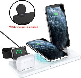 Fdgao 15W Snelle Qi Draadloze Oplader Voor Apple Iwatch Airpods Iphone 12 11 Xs Xr X 8 Samsung S21 s20 4 In 1 Quick Laadstation wit