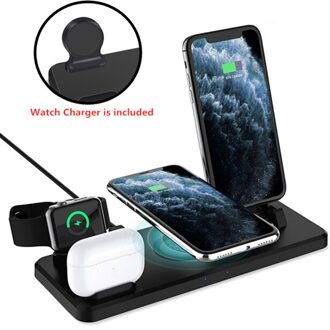 Fdgao 15W Snelle Qi Draadloze Oplader Voor Apple Iwatch Airpods Iphone 12 11 Xs Xr X 8 Samsung S21 s20 4 In 1 Quick Laadstation zwart