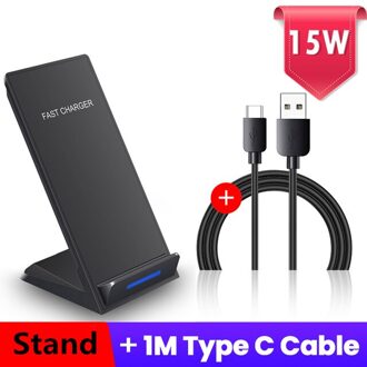 Fdgao Draadloze Oplader Stand 15W Qi Snel Opladen Station Type C Usb Kabel Voor Iphone 12 11 Pro Xs xr X 8 Samsung S21 S20 S10 15W Stand zwart