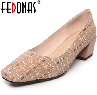 FEDONAS 2020 Classic Women High Square Suede Leather Basic Pumps Spring Summer Square Toe Shoes Fashion New Shoes Woman