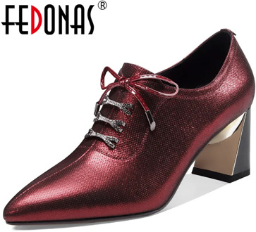 FEDONAS 2020 Cross Tied Women Genuine Leather Pumps Brand Zipper High Heels Pumps Shallow Spring Quality New Retro Shoes Woman