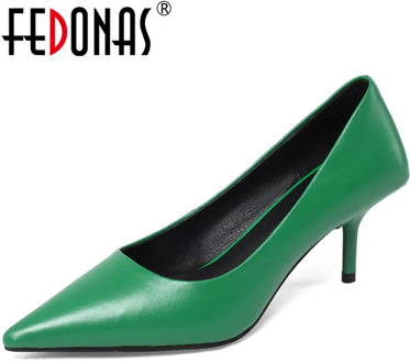 FEDONAS 2020 Genuine Leather Women Shoes Shallow High Heels Pumps Wedding Party Concise Summer Newest Pointed Toe Shoes Woman