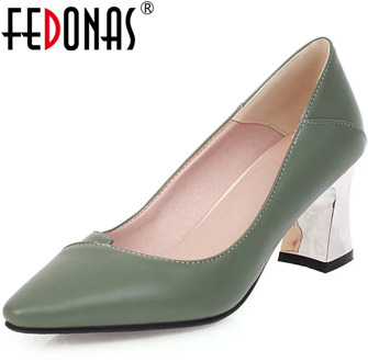 FEDONAS 2020 High Quality Women Point Toe Pumps Thicks Metal Heeled PU Elegant Shoes Spring Summer New Arrival Shoes Woman