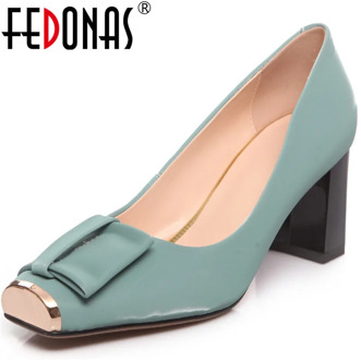 FEDONAS 2020 Metal Square Head Women High Thick Heeled Party Working Pumps Spring Summer Shoes New Classic Design Shoes Woman
