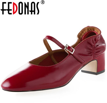FEDONAS 2020 New Fashion Concise Retro Women Mary Janes Pumps Casual Wedding Pleated Ruffles Buckle Strap Thick Heel Shoes Woman