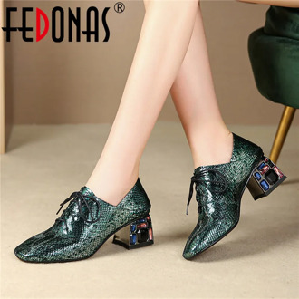 FEDONAS 2020 New Spring Summer Solid Rhinestone Decoration Party Single Shoes Woman Brand Square Toe High Heels Cross-tied Pumps