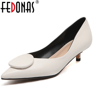 FEDONAS 2020 Spring New Arrival Elegant Concise Women Cow Leather Wedding Casual Pointed Toe Thin Low Heel Shallow Shoes Woman