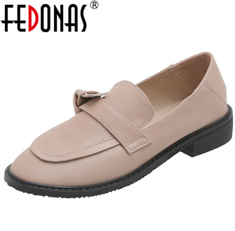 FEDONAS 2020 Spring New Women Classic Concise Loafers Shoes Solid Color Butterfly Knot Round Toe Low Heel Slip-On Shoes Woman