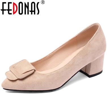FEDONAS 2020 Spring Summer New Concise Elegant Women Pumps Wedding Casual Solid Color Pointed Toe Thick Heel Shallow Shoes Woman