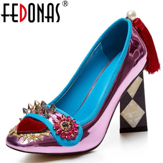 FEDONAS Brand Design Pumps Women Spring Autumn Patent Leather Party Prom Night Club Shoes Woman Square Toe Pumps Plus Size
