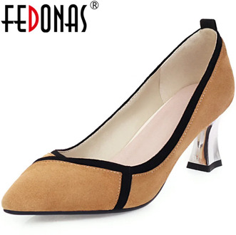 FEDONAS Brand Design Women Point Toe Pumps Heavy Metal Heeled Retro Consice Shoes Spring Summer Fashion New 2020 Shoes Woman