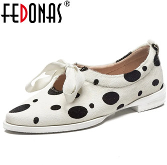 FEDONAS Brand Women Polka Dot Horsehair Quality Pumps Thick High Heels Bowtie Party Dancing Shoes Woman New Spring Basic Pumps